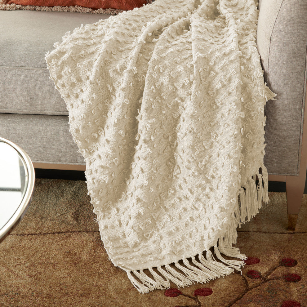 Mina Victory GT037 Throw Blanket, Cream, 50" x 60"