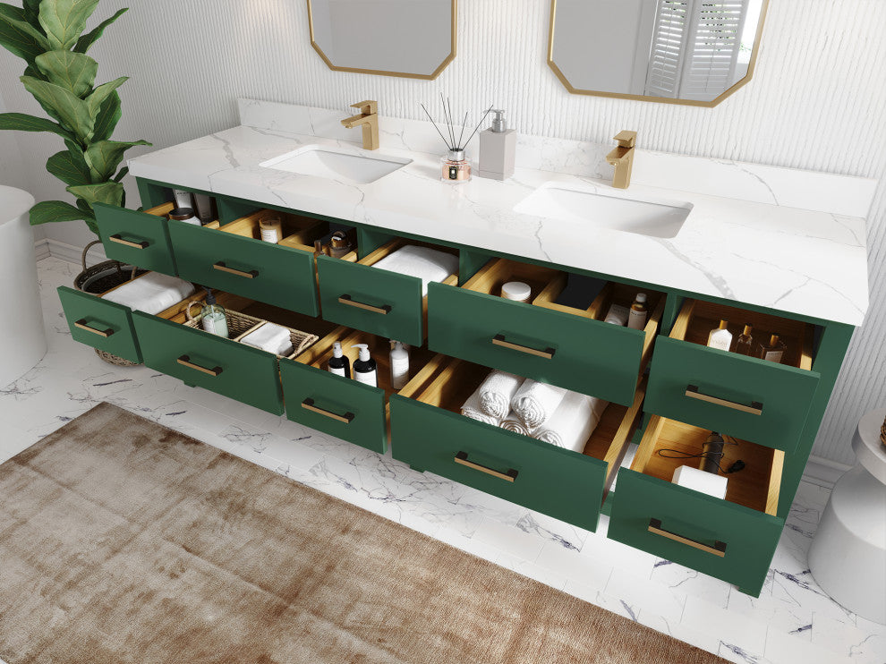 Parker 84 Double Sink Bath Vanity in Lafayette Green  2" Empira Quartz