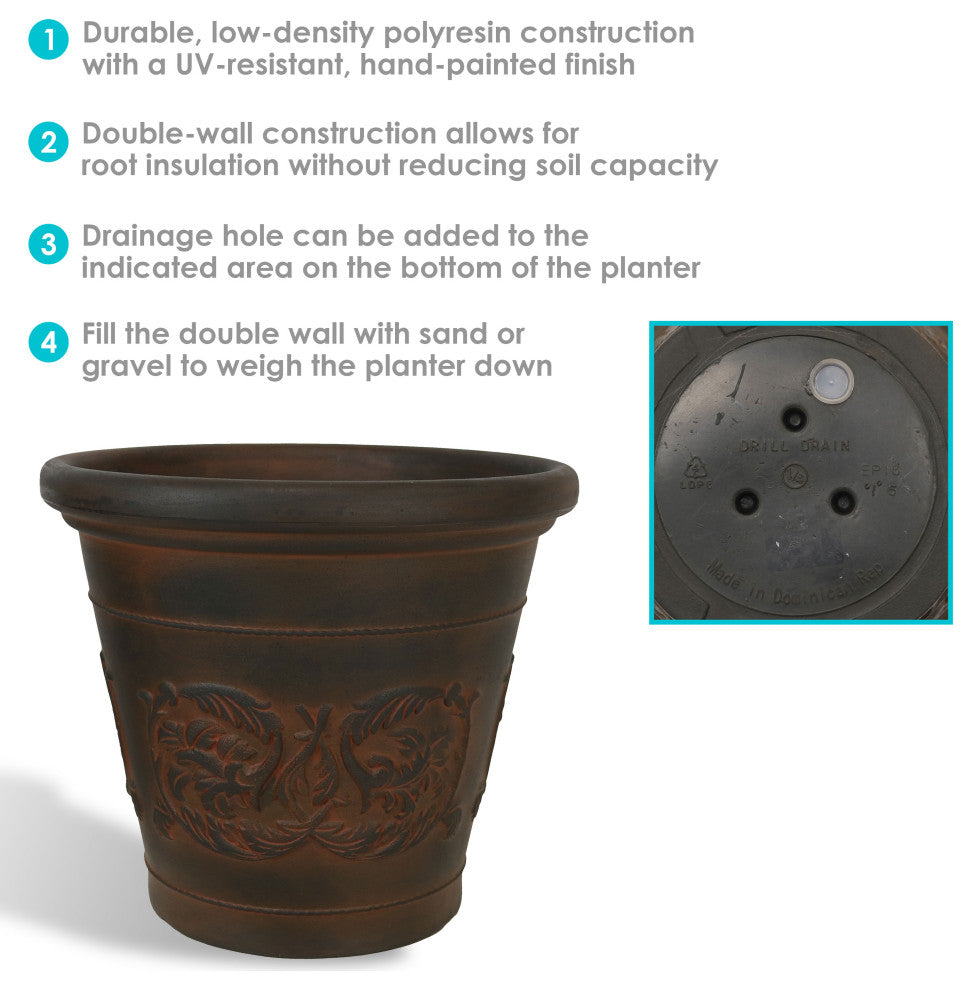 Sunnydaze Arabella Outdoor Flower Pot Planter , Rust Finish, 16", Set of 4