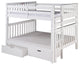 Santa Fe Mission Bunk Bed Full Over Full, Bed End Ladder with Drawers, White