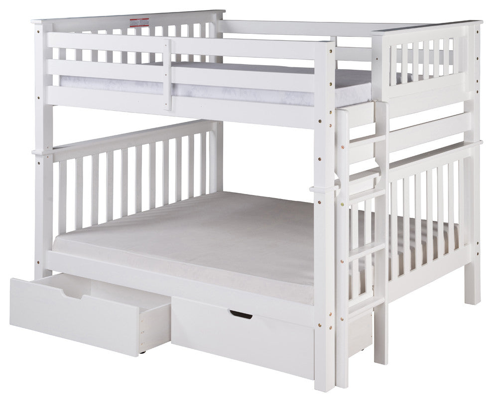 Santa Fe Mission Bunk Bed Full Over Full, Bed End Ladder with Drawers, White
