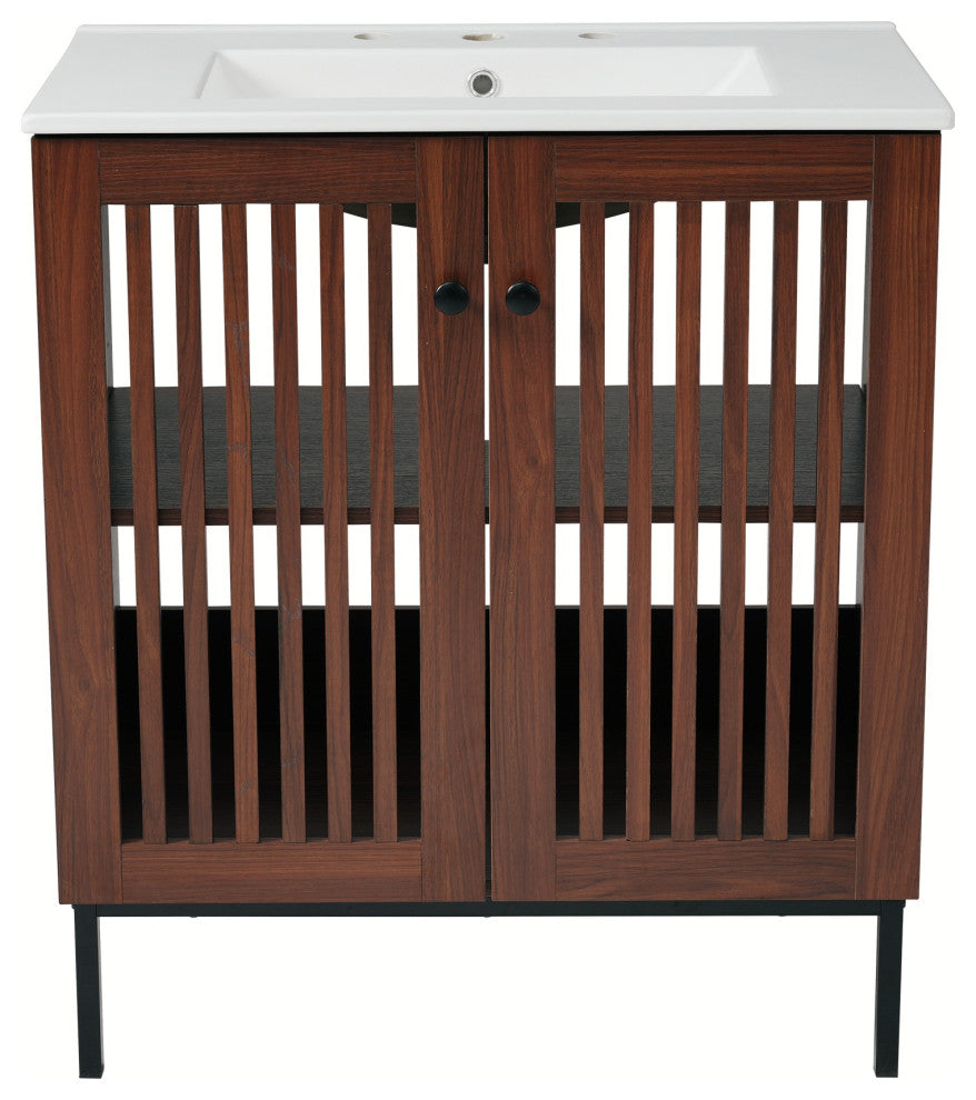 GDF Studio 30" Vintage Bathroom Vanity With Ceramic Sink, Antique Dark Brown