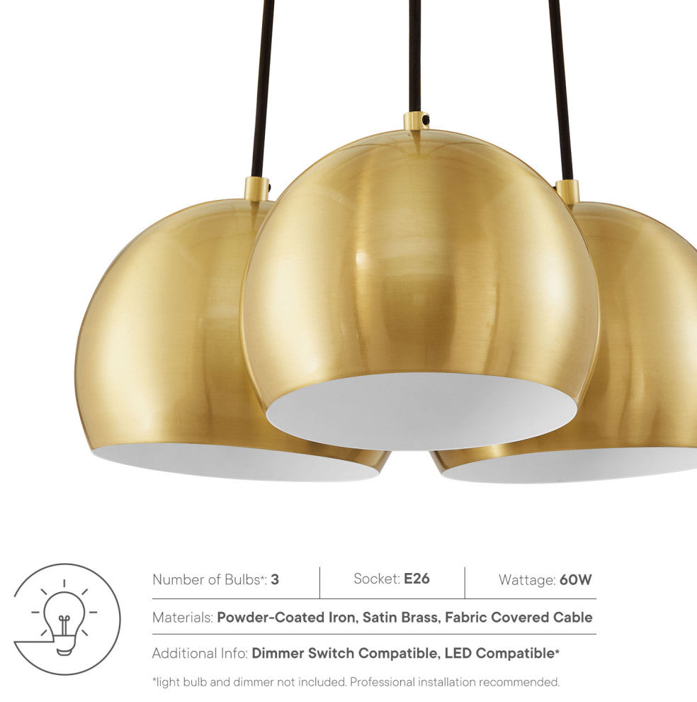 Chalice 3-Light Metal Pendant, Satin Brass