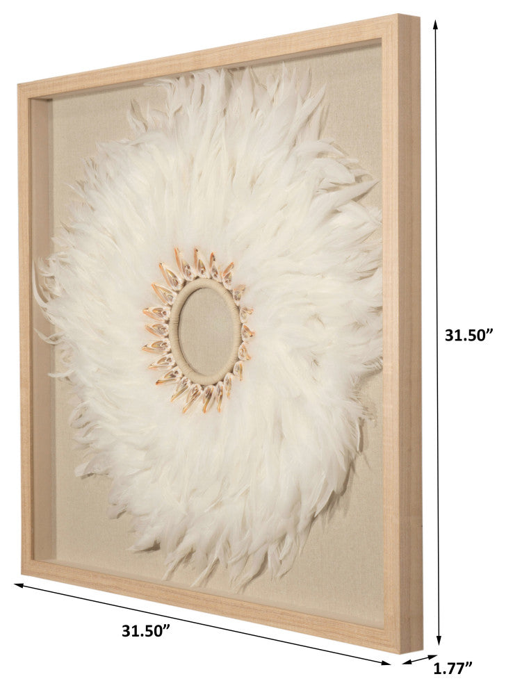 HUJI Feather & Shell Wreath Shadow Box Wall DÃ©cor - Single Ring