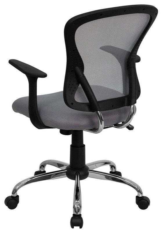 Mid-Back Gray Mesh Swivel Task Office Chair with Chrome Base and Arms