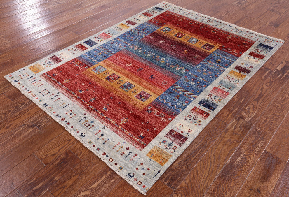 Tribal Persian Gabbeh Hand Knotted Wool Rug 4' 9" X 6' 6" Q7943
