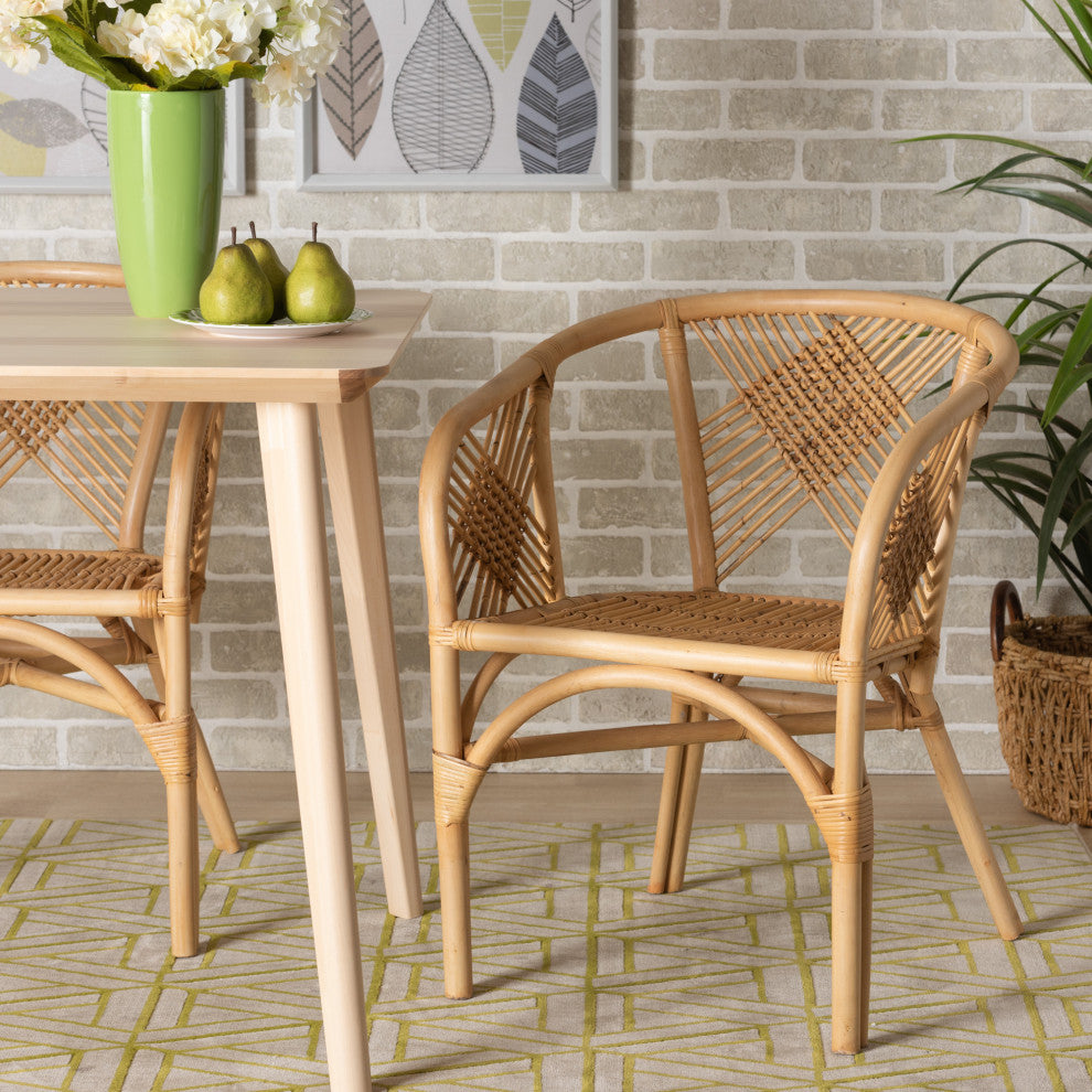 Sena Modern Bohemian Rattan Dining Chair, Natural Brown
