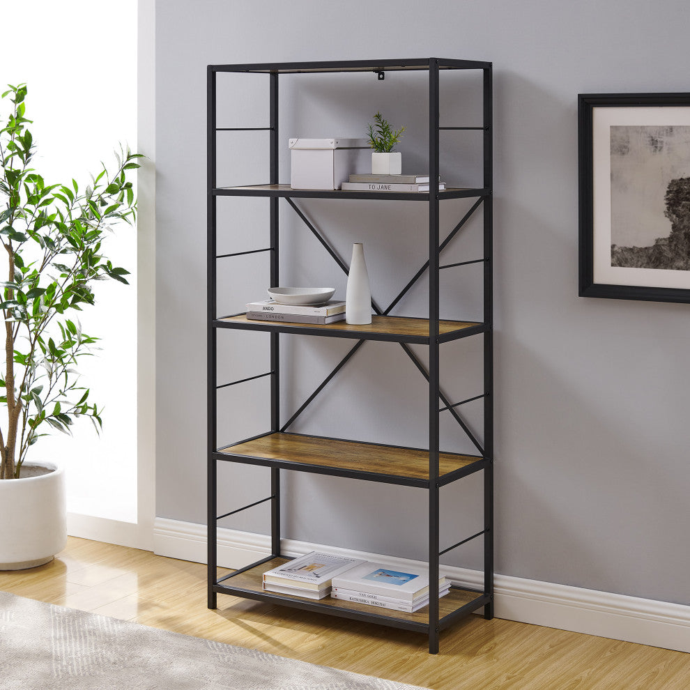 63" Rustic Industrial Bookcase - Rustic Oak