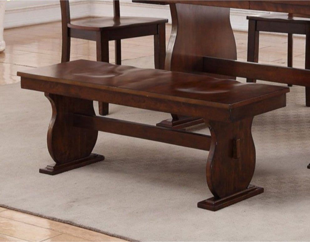Rubber Wood Bench With Wavy Base Brown
