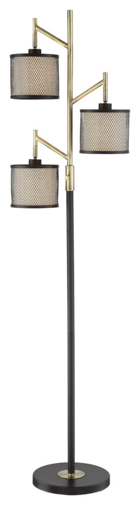Elena 3-Light Floor Lamp in Coffee Brown Metal Net Shade Fabric Shade