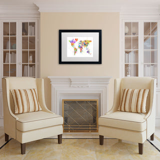 'Paint Splashes Text Map' Matted Framed Canvas Art by Michael Tompsett