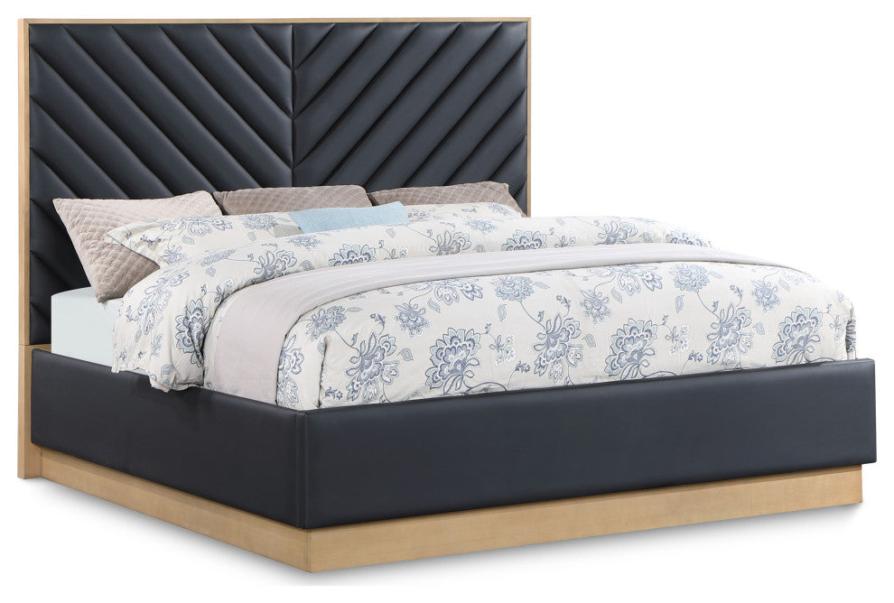 Casa Black Faux Leather King Bed, Black, Queen