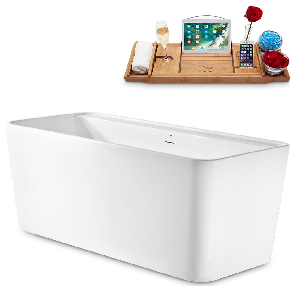 59" Streamline Freestanding Tub and Tray With Internal Drain