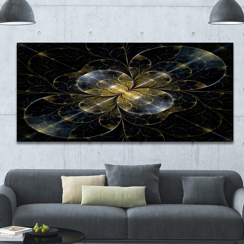 Symmetrical Golden Fractal Flower, Large Floral Canvas Art Print, 60"x28"