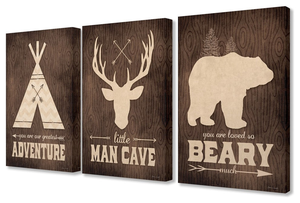 Stupell Ind. Little Man Cave Adventure Canvas Art Set, 3pc, each 16"x20"