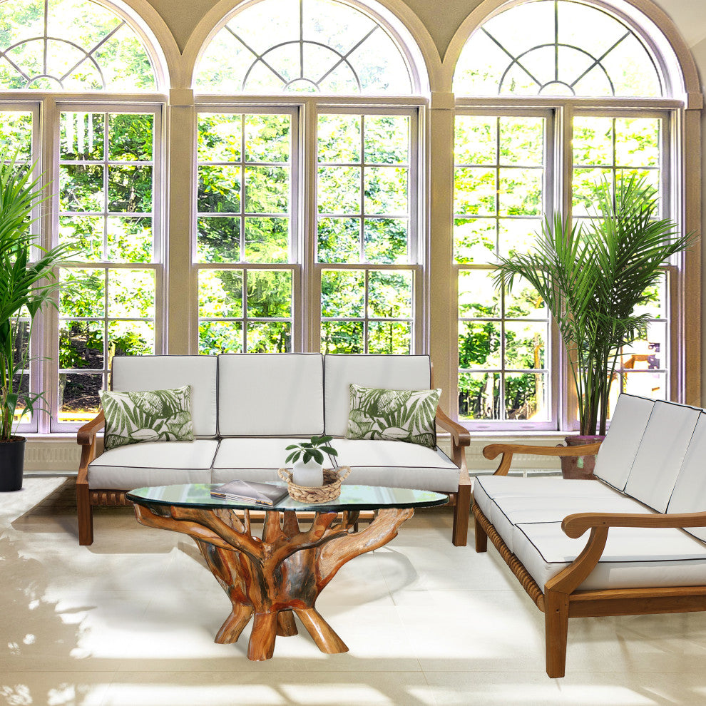 Teak Wood Deep Seating Patio Sofa with Cushions