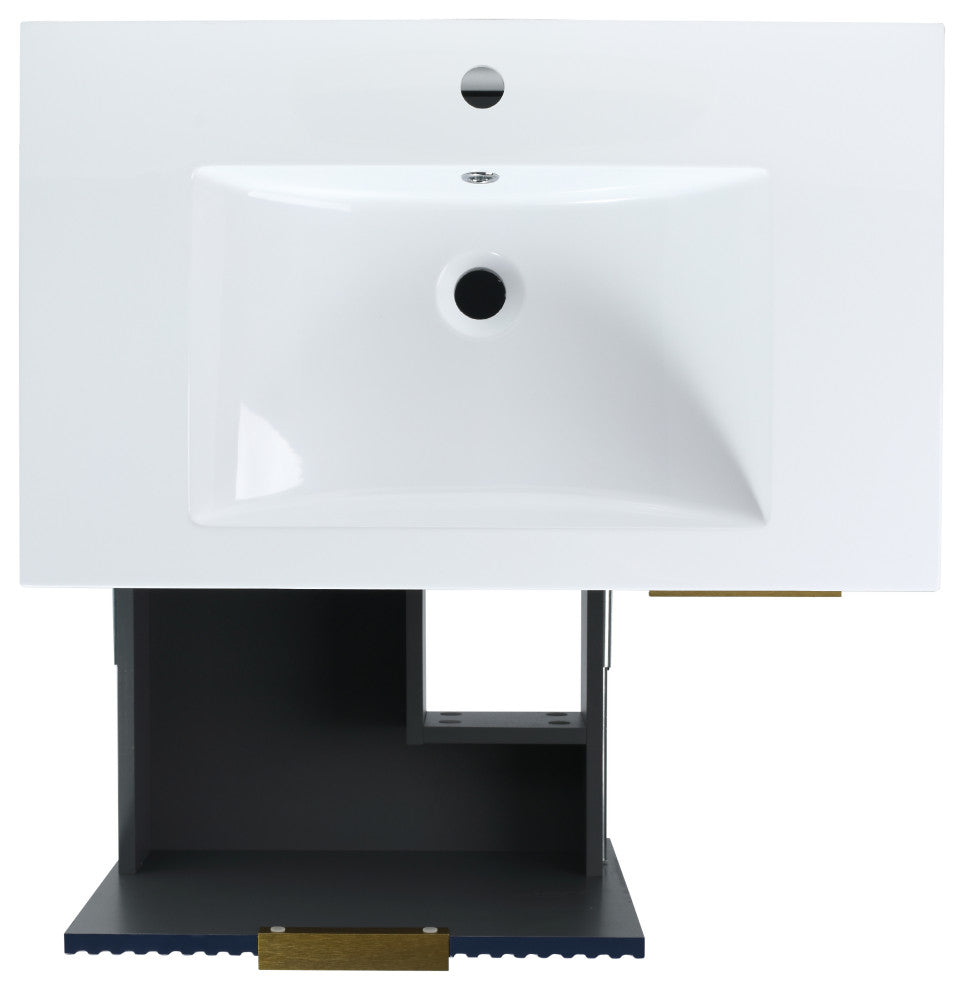 BNK Freestanding Raised Grain Bathroom Vanity With Resin Basin, Navy Blue, 30"