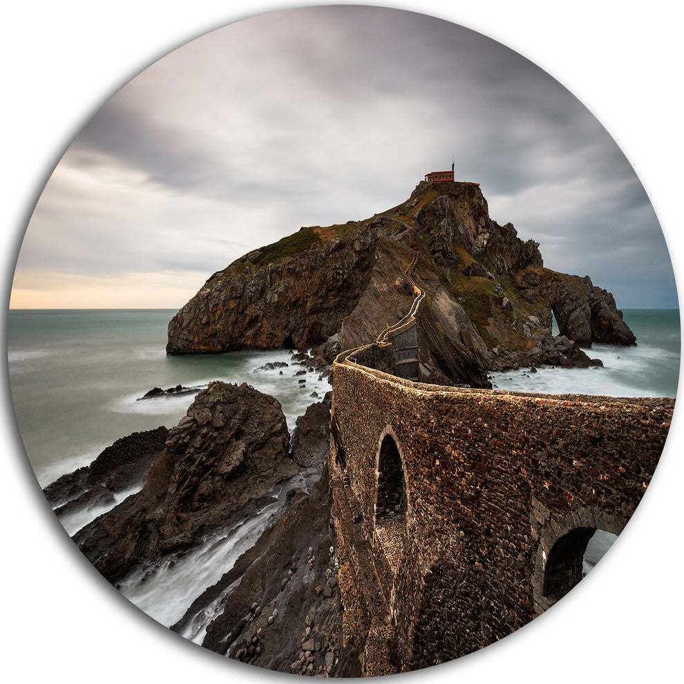 Cape And Chapel In Spanish Beach, Seashore Disc Metal Wall Art, 36"