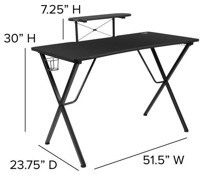 Modern Gaming Desk With Comfortable Chair, Raised Shelf & Cup Holder, Pink