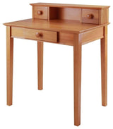 Pemberly Row Transitional Solid Wood Writing Desk with Hutch in Honey Brown