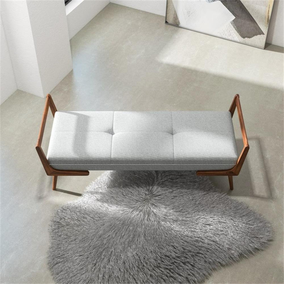 Poppy Mid-Century Modern Rectangular Fabric Upholstered Bench in Gray