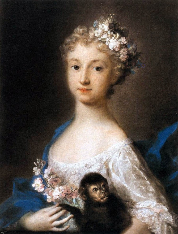 Rosalba Carriera Young Girl Holding a Monkey, 21"x28" Gallery Wrapped Canvas