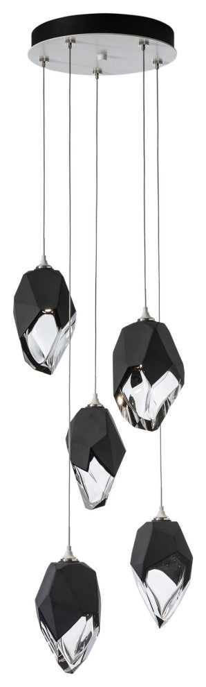 Chrysalis 5-Light Large Crystal Pendant White Finish- Long, Black Crystal