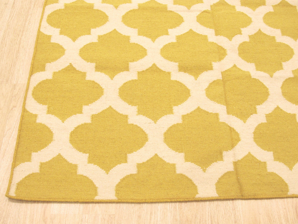Yellow Transitional Geometric Reversible Modern Moroccan Kilim Area Rug