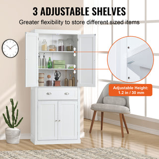 VEVOR 72" Kitchen Pantry Storage Tall Cabinet 4 Doors 3 Adjustable Shelves