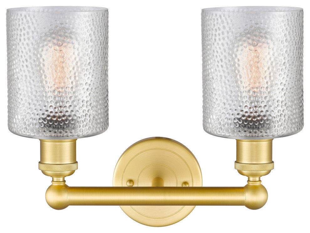 Edison Cobbleskill 2-Light 14" Bath Vanity Light, Satin Gold Finish, Clear Shade