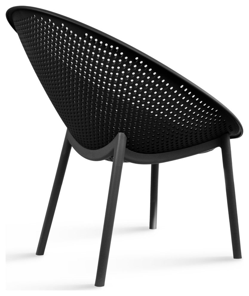 Set of 2 Modern Plastic Lounge Chair Egg Shaped Seat for Indoor/Outdoor, Black