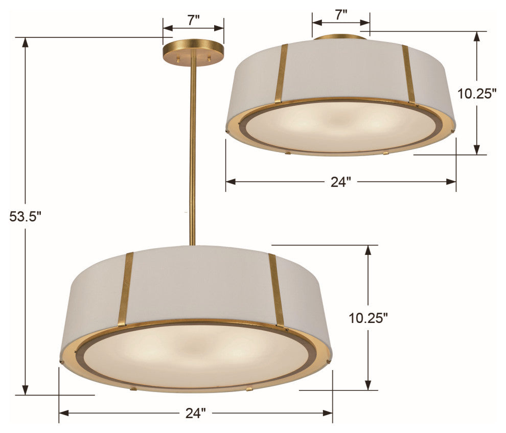 Crystorama Fulton 6-Light 24" Ceiling Light, Antique Gold