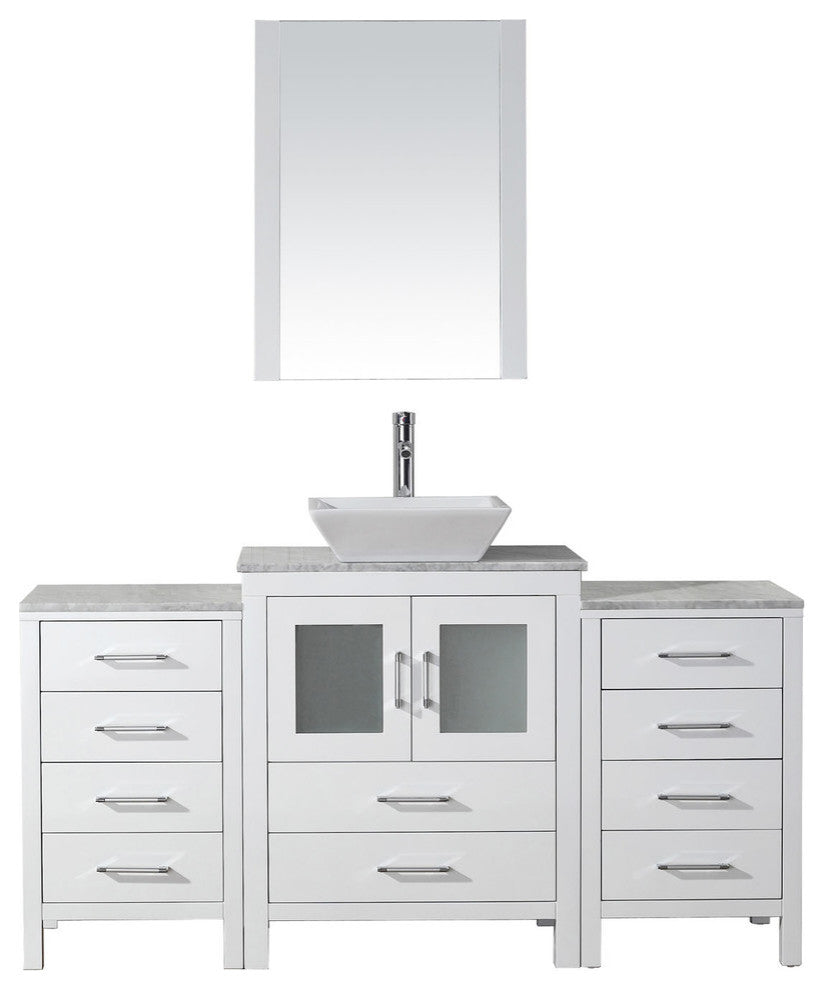 Virtu Dior 64" Single Bathroom Vanity, White With Faucet and Mirror