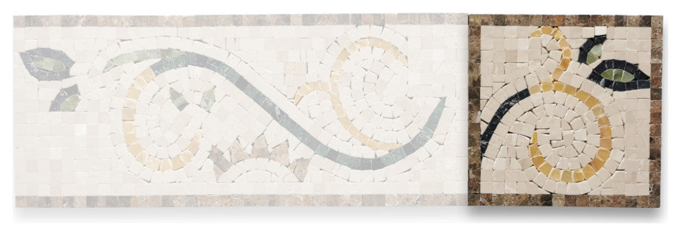 Emerald Gold 6.3x6.3 Marble Mosaic Border Corner Tile Polished, 1 piece