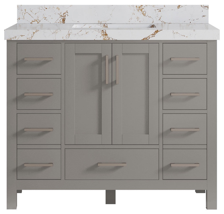 Malibu 42 Single Sink Bath Vanity in Elephant Skin Gray 2" Viola Gold