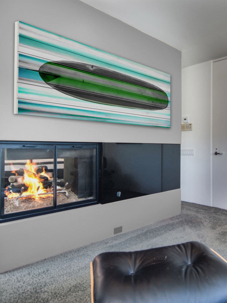 "Surf Board" Print on White Wood, 60"x20"