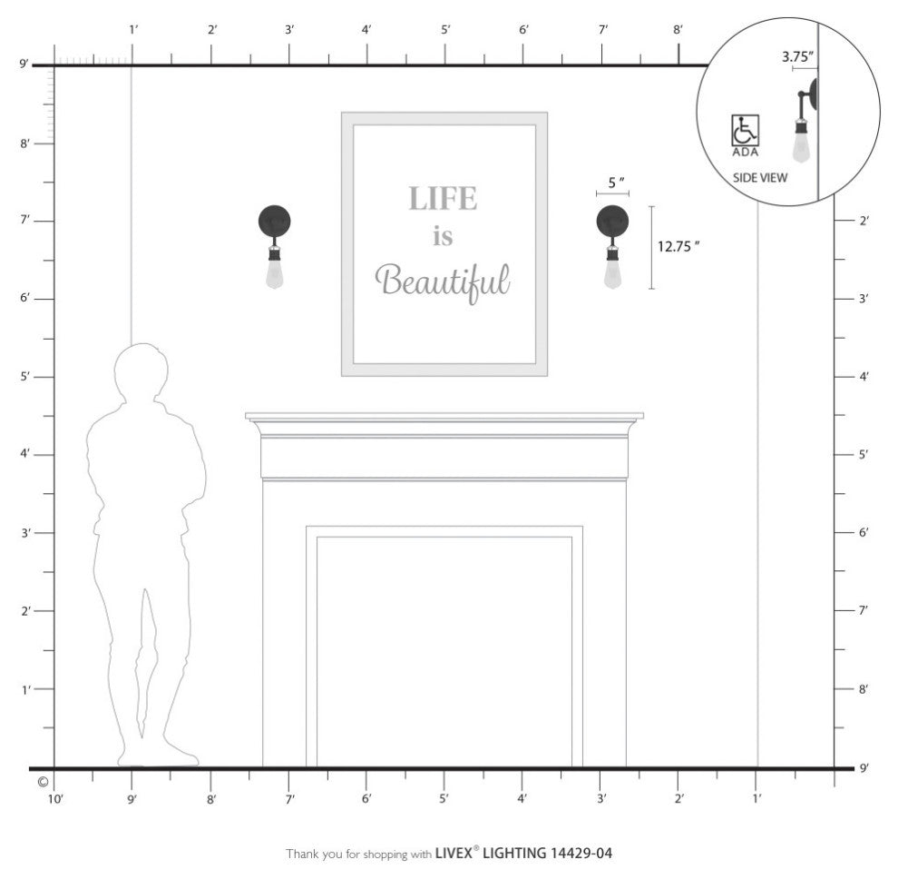 Lansdale 1 Light Black With Brushed Nickel Accents ADA Vanity Sconce
