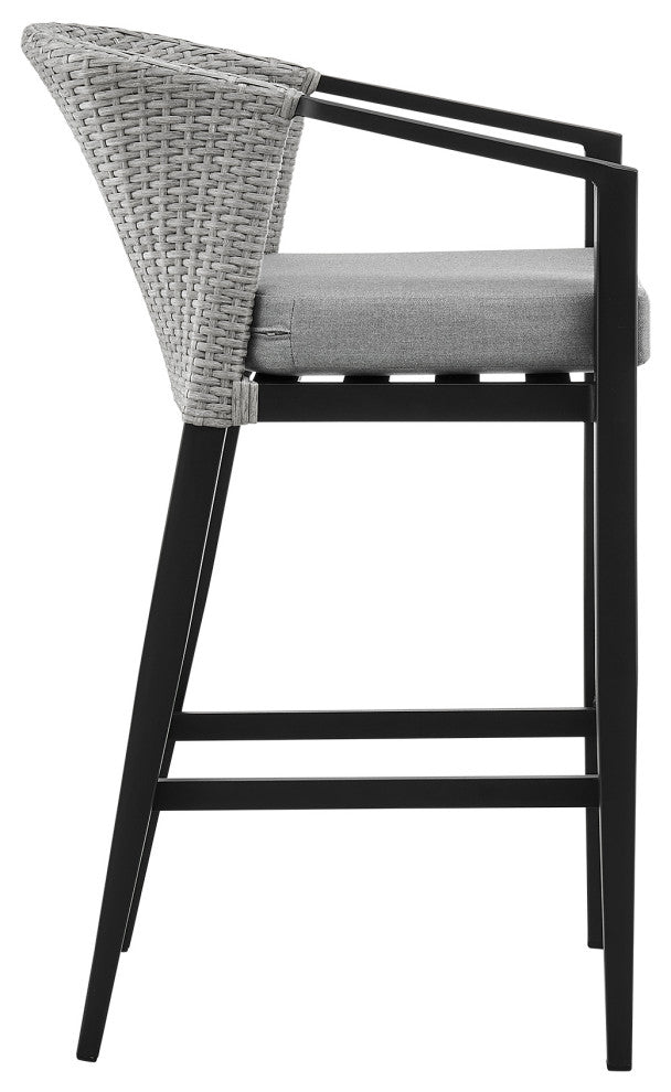 Palma Outdoor Stool, Aluminum & Wicker With Gray Cushions, Counter Height