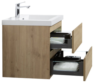 Aurora Wall Mount Vanity, White Acrylic Top, Sonoma Oak, 30"