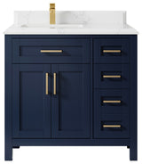 Cambridge 36 Left Offset Bath Vanity in Hale Navy Blue 1.5" Empira Quartz