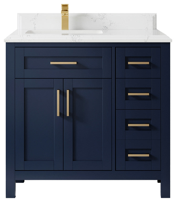 Cambridge 36 Left Offset Bath Vanity in Hale Navy Blue 1.5" Empira Quartz