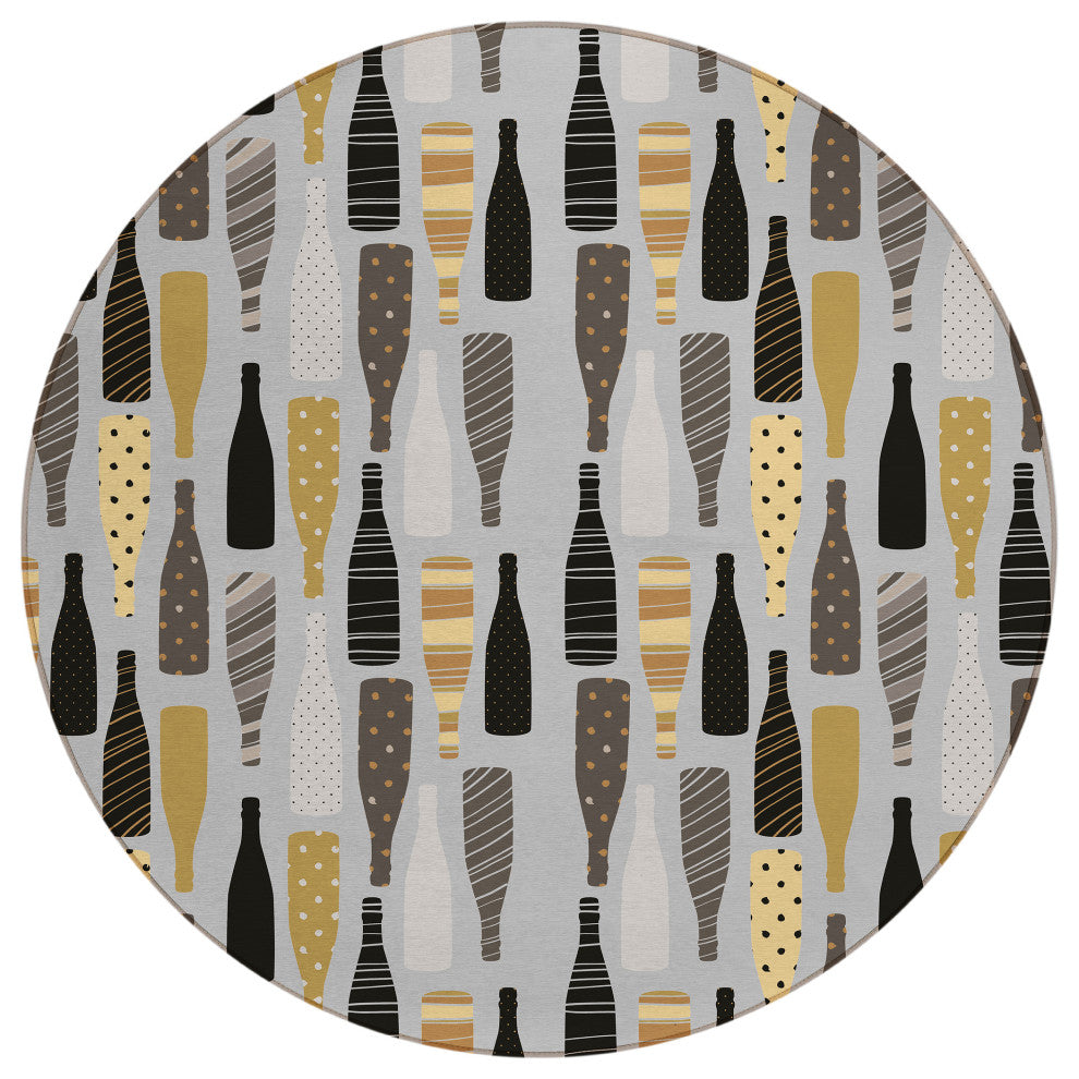 Indoor/Outdoor Kendall KE12 Silver Machine Washable 8' x 8' Round Rug