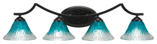 Zilo 4 Light Bath Bar, Matte Black Finish, 7" Teal Crystal Glass