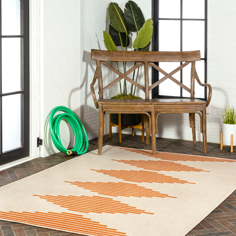 Vinales Diamond Stripe Indoor/Outdoor Area Rug, Beige/Orange, 8x10