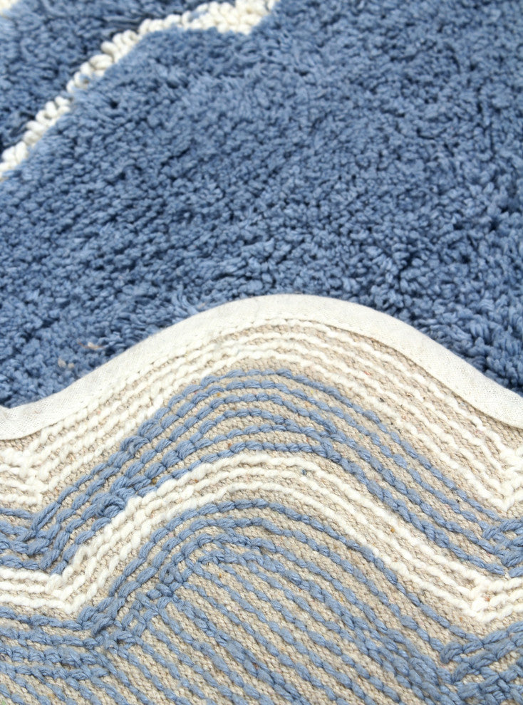 Allure Collection 100% Cotton Tufted Non-Slip Bathroom Rug, 21"x54" Runner, Blue