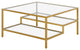 32" Gold Glass And Steel Square Coffee Table With Two Shelves
