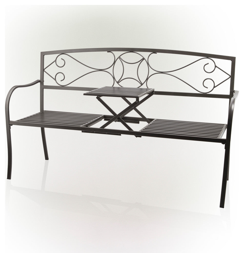 Metal Garden Bench with Retractable Table