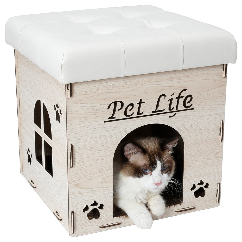 Foldaway Collapsible Designer Cat House Furniture Bench, White