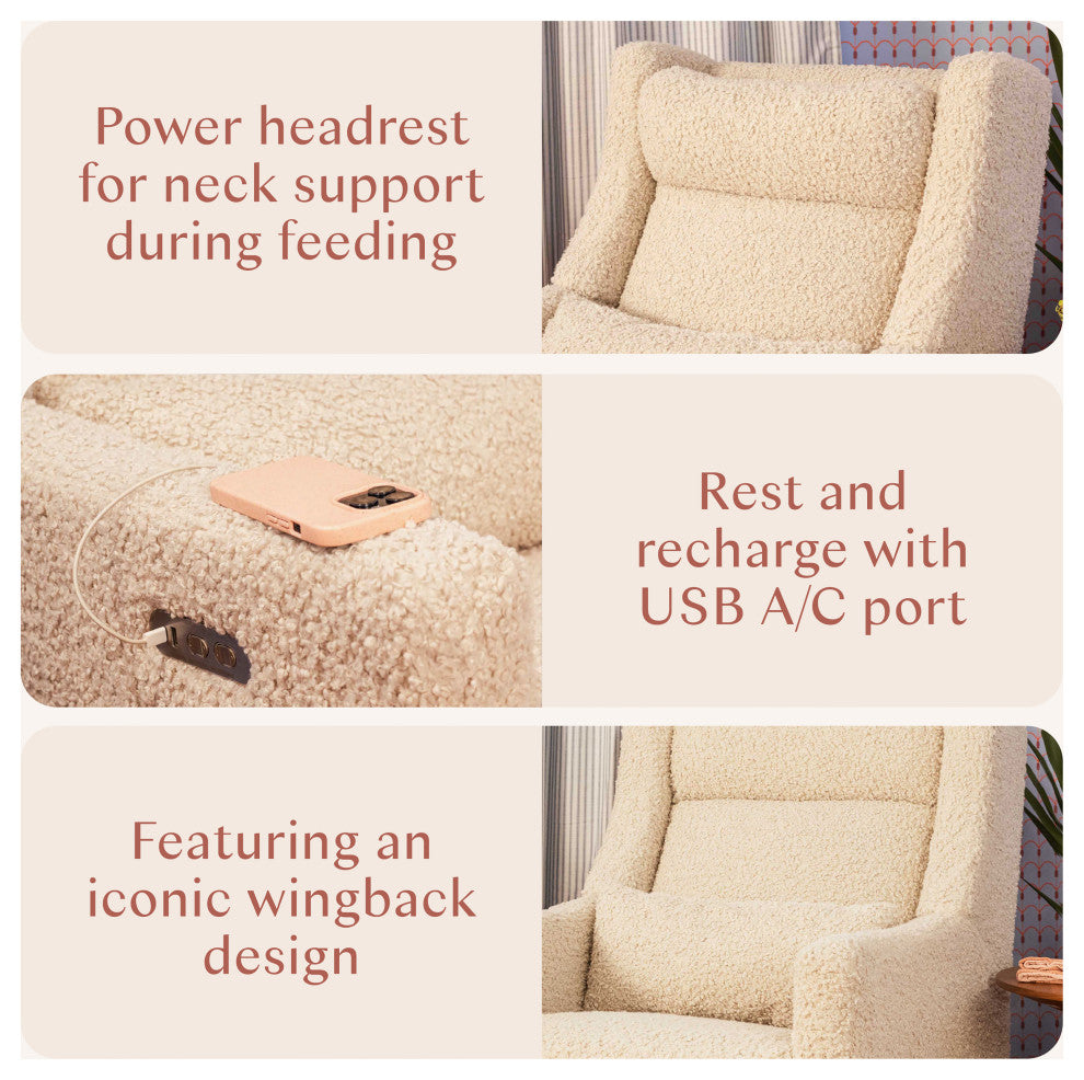Kiwi Plus Power Glider Recliner w/ Power Headrest, Almond Teddy Loop