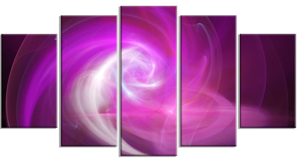 Pink Fractal Abstract Illustration, Abstract Canvas Wall Art, 60"x32", 5 Panels